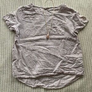 Christian Siriano 100% Linen Striped Blouse with Front Pocket